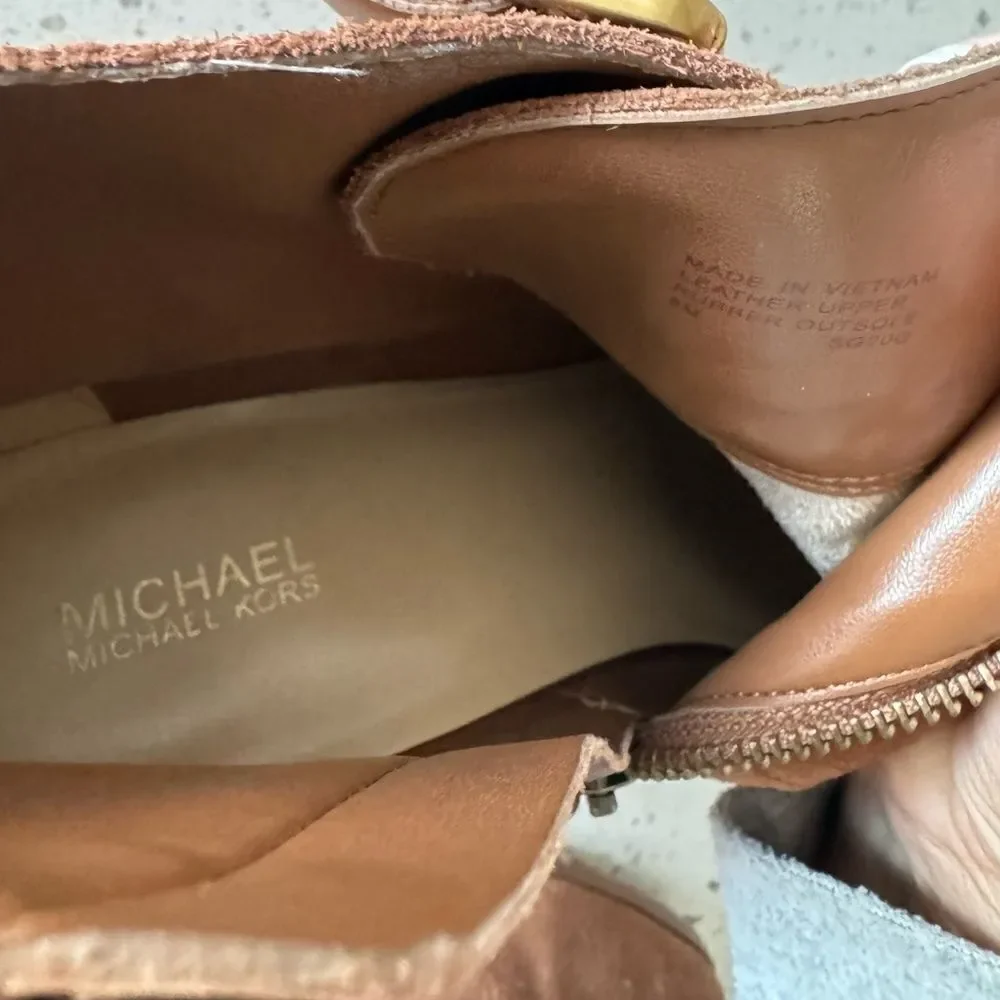 Michael Michael Kors Loni Ankle Bootie Luggage Suede Leather Western heel Size 8